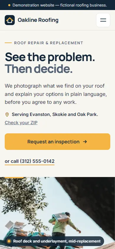 Phone view of the same sample website